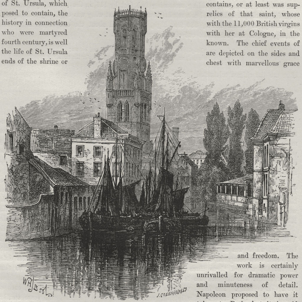 BRUGES. The Belfry of Bruges 1882 old antique vintage print picture